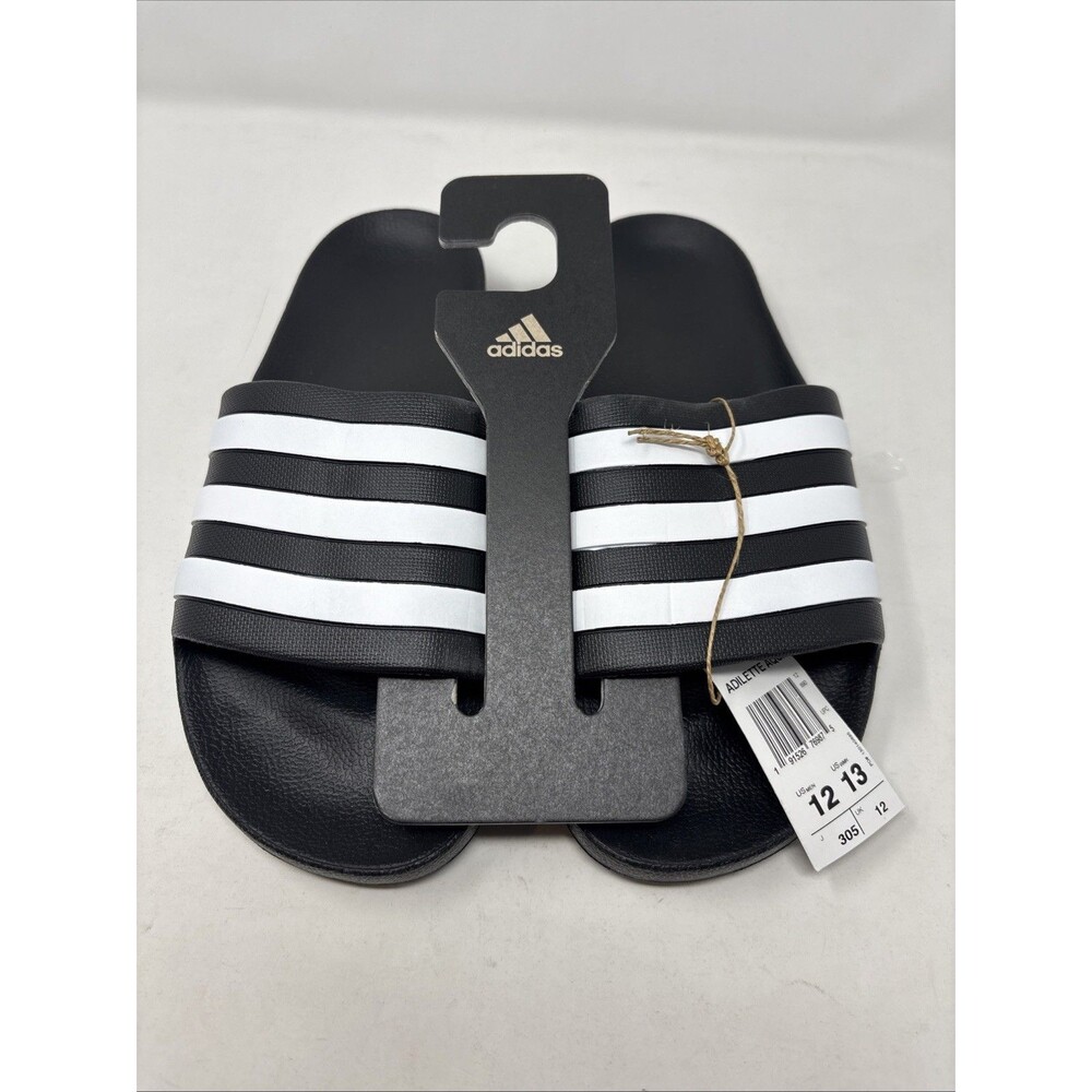 Adidas Men's Adilette Aqua Core Black / Cloud White Slides Men's Size 12 #F35543